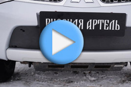 Зимняя заглушка решетки переднего бампера Mitsubishi Pajero Sport. 2008-2013